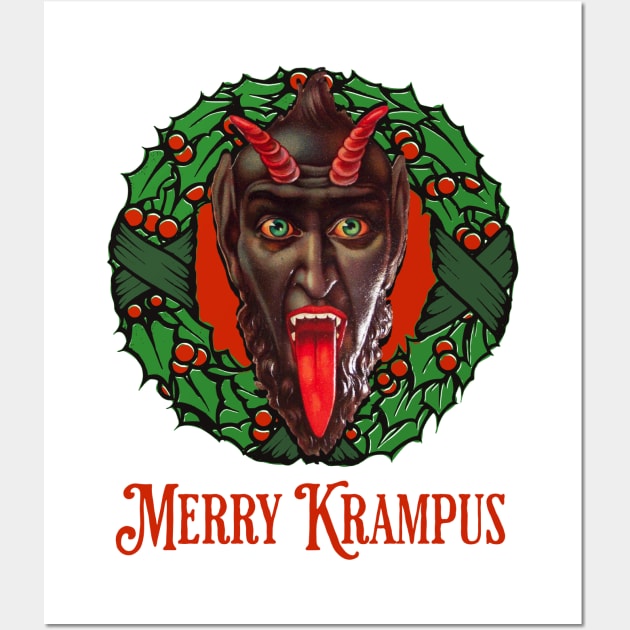 Merry Krampus Funny Goth Christmas Wreath Devil Wall Art by PUFFYP